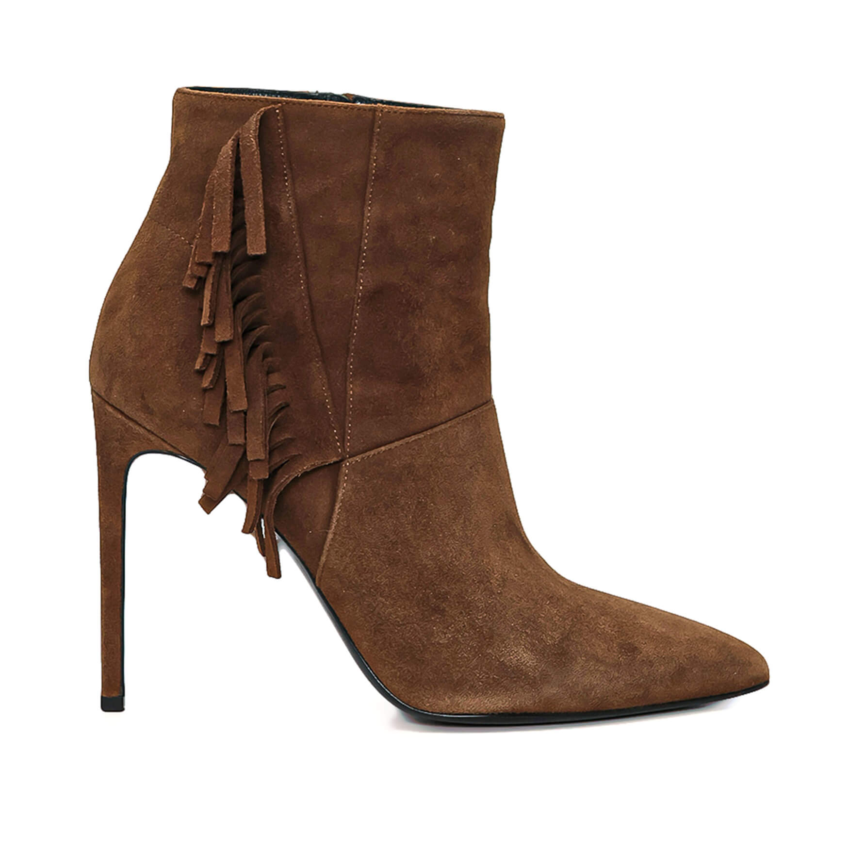 Yves Saint Lauent - Paris Brown Suede Fringee Pump Booties